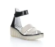 FLYLONDON Women's BONO 006 Hook&Loop Ankle Strap Sandal, Silver/Black Size EU 41