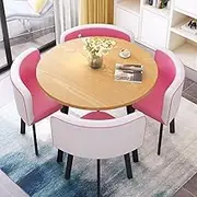 Round Conference Office Table Dining Table Set for 4 Reception Table and 4 Chairs Bar Coffee Table Negotiation Table,PU Chair Surface (Color : Pink)
