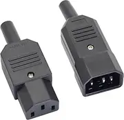 Casoter 1-Pair IEC320 C13 Female C14 Male Power Socket Connectors, AC 250V 10A 3-Pins Terminals Panel Mount Inline Adapter Plug & Socket