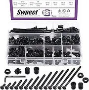 Swpeet 181Pcs M6 x 15mm - 80mm Black Zinc Flat Head Hex Socket Cap Baby Crib Bed Bolts and Threaded Insert Nuts with Flange Nuts and 4 Pronged Tee T Nuts Kit with Allen Wrench