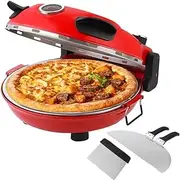 Fayelong Electric Pizza Oven, 1200W Pizza Oven with Stone Base 31CM Non Stick Pan,Max 420°C Heat,Cutter & Pizza Paddles Portable Table Top Pizza Maker (Red)