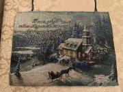 Thomas Kinkade Sunday Evening Sleigh Wall Tapestry Fiber Optic Christmas Psalm