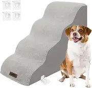 UWE Dog Stairs, Dog Ramps for Large Dogs and Small Dogs, High-Density Foam Never Collapse Easily, Non-Slip Dog Steps with Removable Cover, Dog Stairs for High Beds for Couch (Grey, 4 Steps)