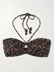 [Ulla Johnson] Ulla Johnson - Flynn Cutout Printed Halterneck Bikini Top - Bronze - small small Metallic