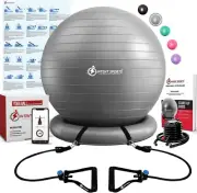 65cm Burst-Resistant Yoga Ball Chair with Stability Base & Resistance Bands