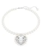 Swarovski Ariana Grande Imitation Pearl & Crystal Heart Halo Pendant Necklace, 14.875-17.75