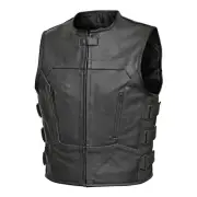 Mens Black Leather Biker Vests Bullet Proof Style Motorcycle riding Wicked Stock