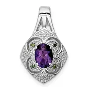 Sterling Silver Rhodium-plated White/Green Diamond u0026 Amethyst Pendant