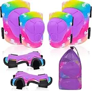 PAMAID Knee Pads for Kids Adjustable Protective Gear Set with Mesh Bag Knee Pads and Elbow Pads Wrist Guard for Girls Kids Roller Skates Cycling Skateboard Scooter, 3-8 Years