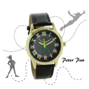 Disney Peter Pan Watch With Gold Case, Blue Dial, Genuine Leather Band Gifts
