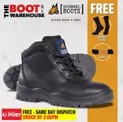 Mongrel 260020 Work Boots Steel Toe Safety. Black Lace-Up. New Style Without Zip