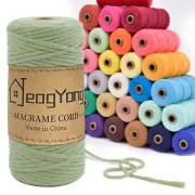 Macrame Cord 3mm x 109 Yards Natural Cotton Rope for Macrame & Crafts Bean Green