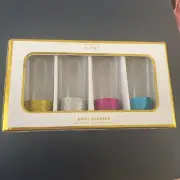 Glitter Shot Glass Glass Clear Blue, Pink, Silver, Gold 2 Oz Each Set of 4 NEW