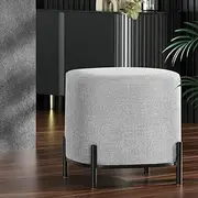 Artiss Ottoman, Round Footstool Lounge Foot Pouf Vanity Stool Make Up, Padded Seat Rest Home Decor Bedroom Hallway Office Living Room Furniture, High-Resilience Soft Faux Linen Fabric, Grey