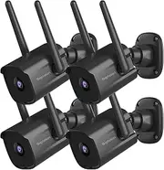 Septekon Home Security Camera Set 4 Pack, 1080P 2.4G Wired WiFi Wireless Security Camera Outdoor House Camera with Night Vision, Two-Way Audio, IP66, Motion Detection Alarm, Dual Antenna, Black