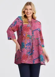 [TS] Taking Shape Tie Neck Natural Tunic Size 12 in Print, Viscose - Plus Size Women's Tops & T Shirts Print