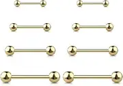 [Jewel Barrel] 8pcs Tongue Bars & Straight Barbells | 14G (1.6mm) Piercing Jewellery for Tongue, Nipple, and Body Piercings | 10mm, 12mm, 14mm, 16mm Length with 3/4/5/ 6mm Ball Ends