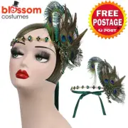 K728 Peacock Gatsby Headpiece Flapper 1920s Costume Feather Headband Headdress