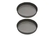 2x Mastercraft 25cm Heavy Loose Base Non-Stick Round Flan Quiche Pan Baking BLK