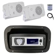 Pyle Marine Radio, Adapter,Spa Bezel, Antenna,Wire, 2x 3.5" 300W White Speakers