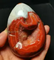 TOP 224.4G Natural Polished Banded Red Agate Crystal Geode Healing R124