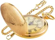 Realpoo Gold Smooth Shield Round Case Quartz Pocket Watch Quartz Movement wit...