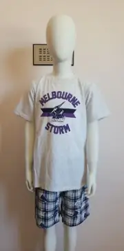 Melbourne Storm NRL NRMST0124 Boys Short Sleeve Check Pyjama Set Size 12 New