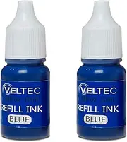 Veltec Premium Blue Ink Refill for Pre-Ink Stamps, 2 Bottles (10 ml Each)