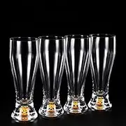 Supercap - Crystal Clear Beer Glasses with Mountain, Modern Tall Beer Drinking Glassware, Unique Design for Craft Beer, Pub, Camping, Outdoors, Home Decoration (Gold Mountain, Small 4pcs)