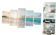 5 Pieces Beach Sunset Canvas Wall Art Blue Sea Prints Romantic Ocean Waves