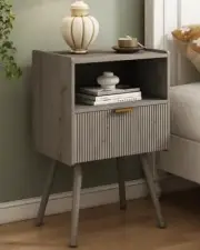 Nightstand,Modern Bedside Table with Storage Drawer and Open Wood Grey Oak