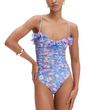 PatBO Blue Amaryllis Flutter One Piece Swimsuit