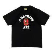 BAPE Logo Check College T-shirt Black Red | A Bathing Ape