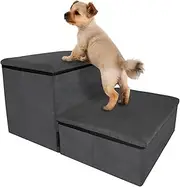 TOPKINS Dog Stairs, Dog Steps with Storage, 24" L Foldable Dog Stairs for Small Dog and Cat, Non-Slip Pet Stairs for Bed and Couch (Gray, 2 Steps)