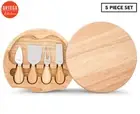 Ortega Kitchen 5 Piece Cheese Knife & Board Set With Case - Wood/Stainless Steel