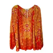 NEW Rose & Olive orange yellow chiffon floral boho top medium