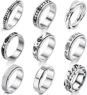 [Frodete] Fidget Ring for Women Gifts for Christmas to My Daughter Ring Gift from Mom Anxiety Worry Ring Adjustable Open Ring Multi-Layered Spinner Rings for Relief Stocking Stuffers, Tungsten, Tungsten