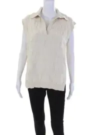 Ninety Percent Womens Basketweave Shell Sweater White Organic Cotton Size Medium