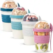 On the Go Cereal Yogurt Cups with Lids and Spoon, Overnight Oats Container, Reus