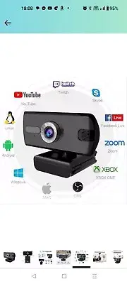 Webcam Camera Computer, 1080p Webcam with Microphone,USB Plug and Play for PC...