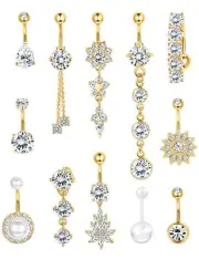 FIBO STEEL 14G Belly Button Rings Dangle 316L Stainless Steel Belly Rings for...