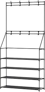 [Artiss] 4 Tier Shoe Rack with Storage Shelf, Clothes Rack Hall Tree Shoe Storage Organiser, Stackable Shoes Rack Space Saving Shoe Shelves Organizer for Closet Hallway Entryway, Black