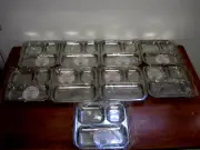 New Lot of 9 Regent India Stainless Steel 3 Section 8.5" Square Plates 25744