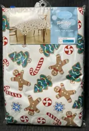 St. Nicholas Square Christmas Theme Vinyl Tablecloth 70" ROUND- Brand New