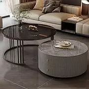 Set of 2 Modern Walnut Nested Coffee Tables with Large Storage Space, Easy to Maintain, Perfect for Living Room, Bedroom, Office, Balcony, Apartment