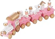 Wooden Christmas Train Toy Mini Wooden Train Pink Train Toy with Snowman Christmas Train Ornament Xmas Table Adornment 4 Section Christmas Train Set Train Model for Kids