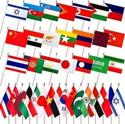 LoveVC Asia Asian 48 Countries Flags Set on Wood Stick Small Mini Hand Held Flag,5x8 Inch