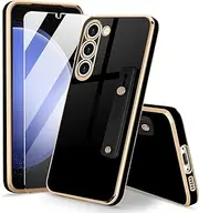 for Samsung Galaxy S23 FE 5G (6.4 Inch) Case,[2 in 1] with 2.5D Clear Tempered Glass Screen Protector, FORZARMOR Luxury Lovely Plating Case Soft Smooth with Wrist Strap Stand Protective Cover