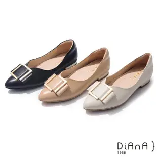 【DIANA】2cm 質感牛皮金屬方框飾釦蝴蝶結尖頭低跟鞋-漫步雲端焦糖美人(太妃奶)