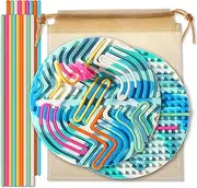 Sensory Activity Board ，Silicone Fidget Toy for Calming, Quiet Sensory Toys for Kids 3+ & Adults, Stress/Anxiety/ADHD & Autism Calming Toy , Includes Travel Bag & 18 Strings（Blue-White，Circle）